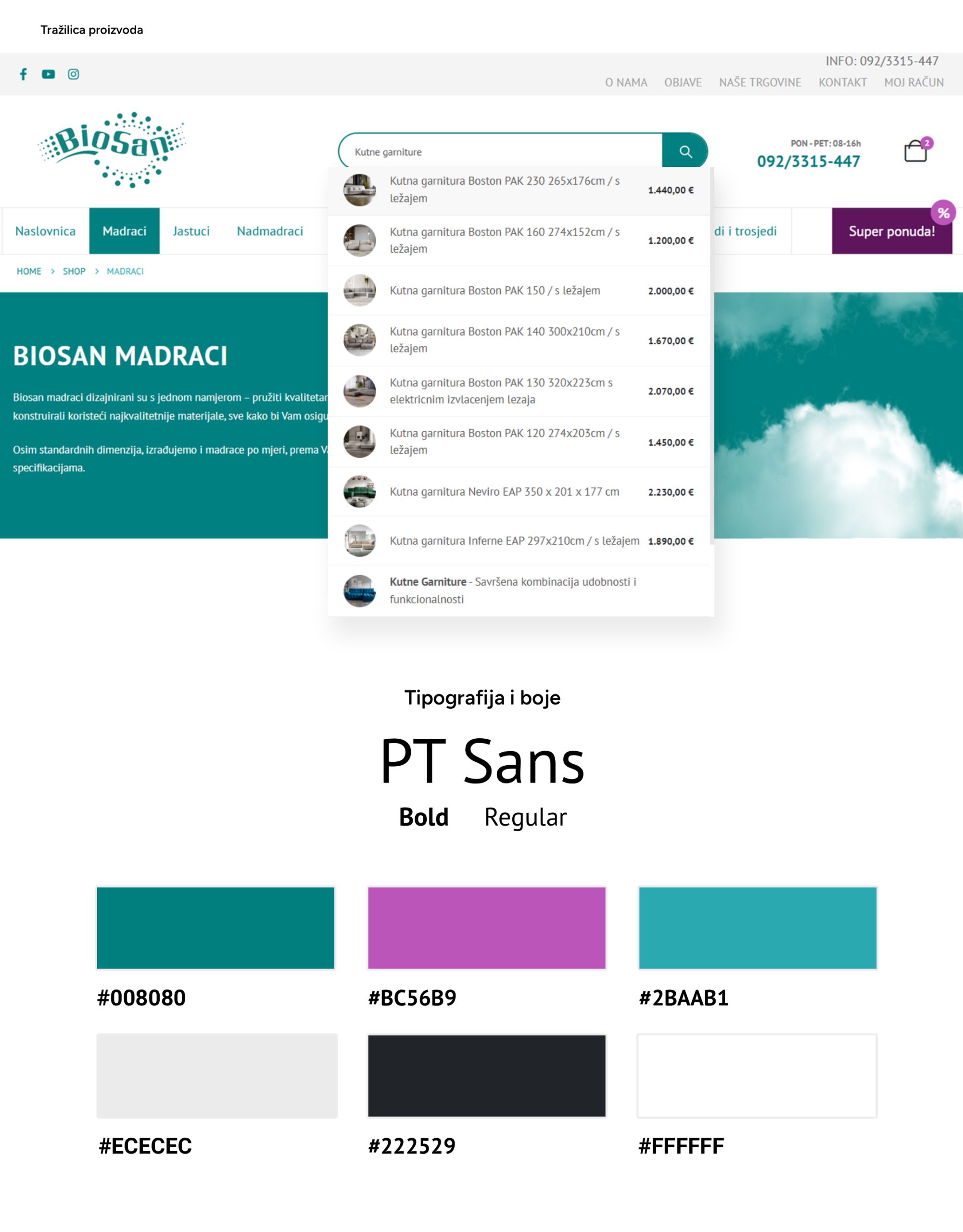 Tipografija i boje web trgovine biosan-madraci.hr