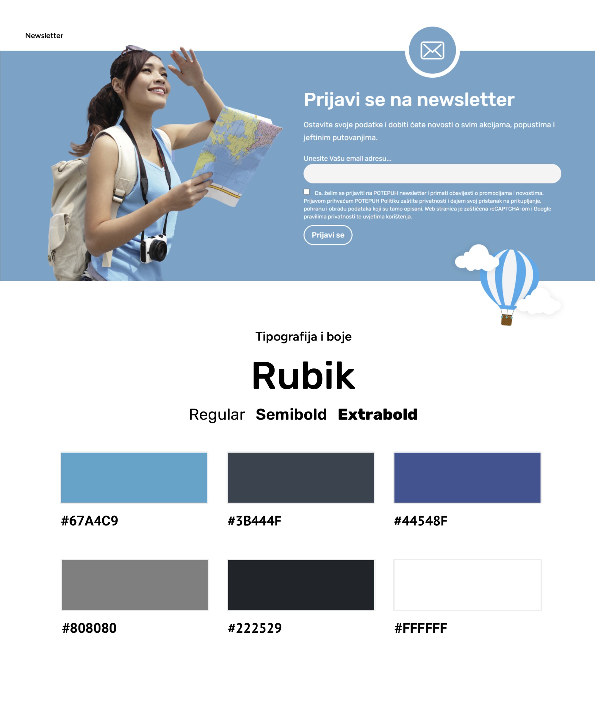 Tipografija i boje web trgovine potepuh-putovanja.hr
