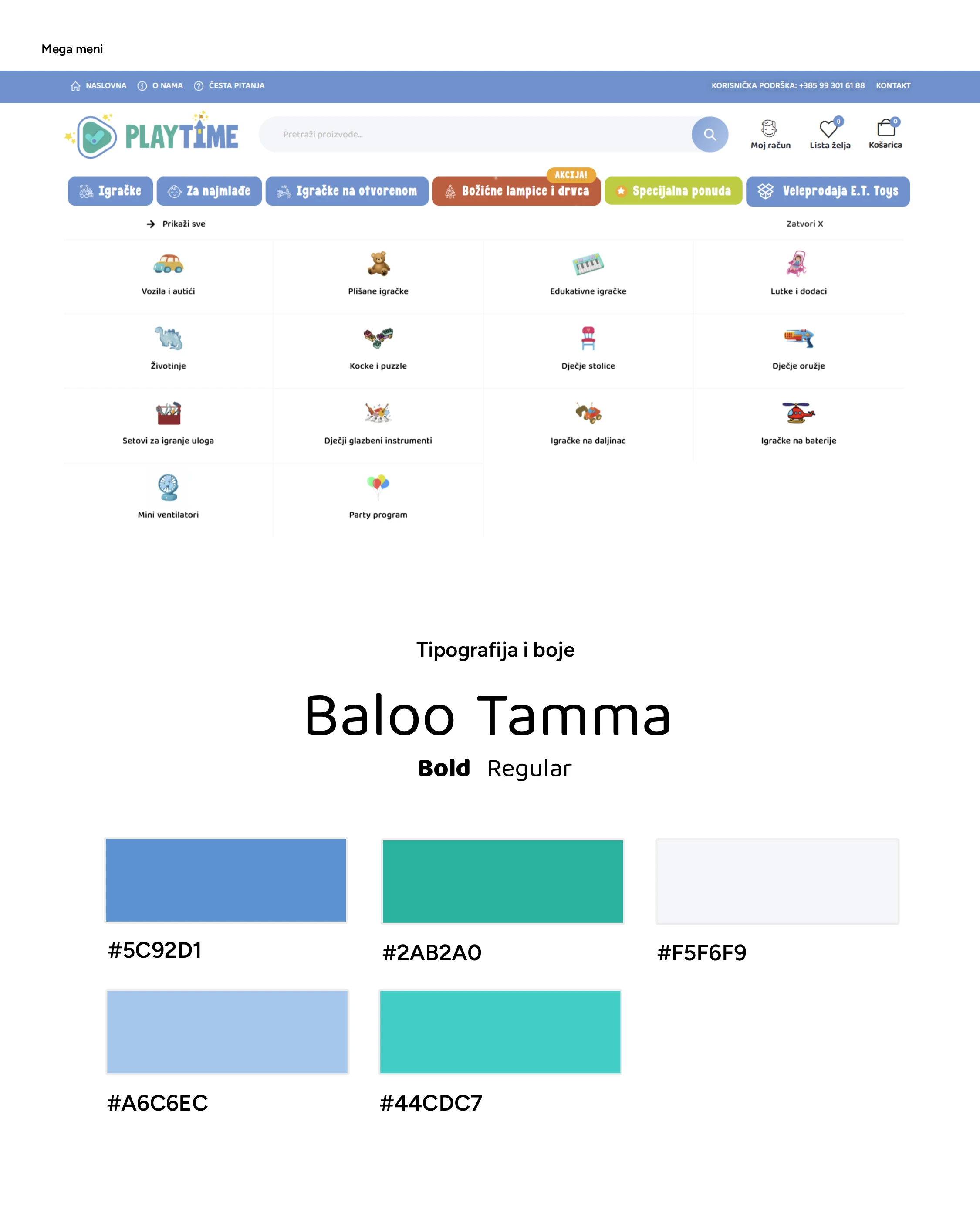 Tipografija i boje web trgovine playtime.hr