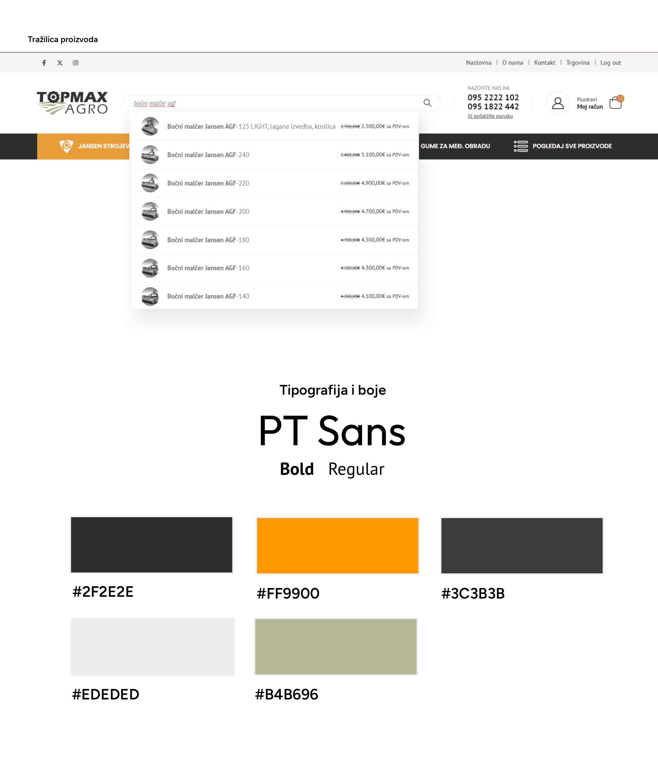 Tipografija i boje web trgovine topmaxagro.hr